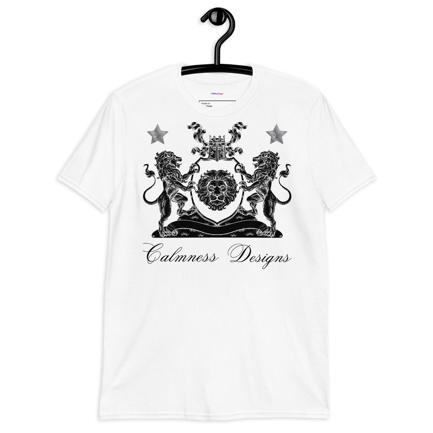 Coats of Arms, Lions Crest Shield, Stars,  Calmness Designs,   Short-Sleeve Unisex T-Shirt