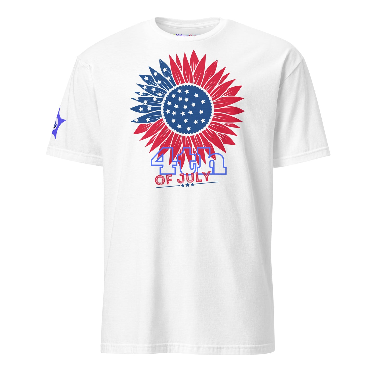 Red & Blue Sunflower Illustration 4TH JULY, USA, Eagle Vintage Illustration, CALMNESS DESIGNS,  Creative Designer's,  Short-Sleeve Unisex T-Shirt