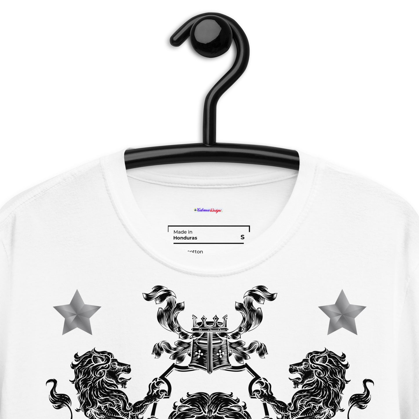 Coats of Arms, Lions Crest Shield, Stars,  Calmness Designs,   Short-Sleeve Unisex T-Shirt