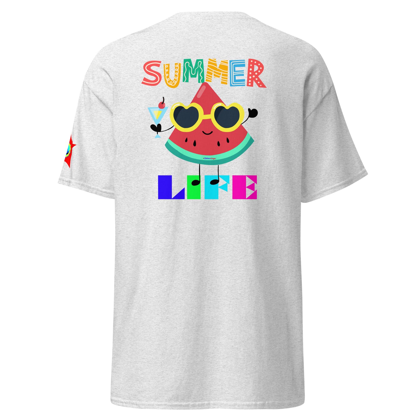 Watermelon Character with Cocktail, Heart-Shape Summer Glass, Summer Life, CALMNESS DESIGNS,  Creative Designer's,  Unisex classic tee