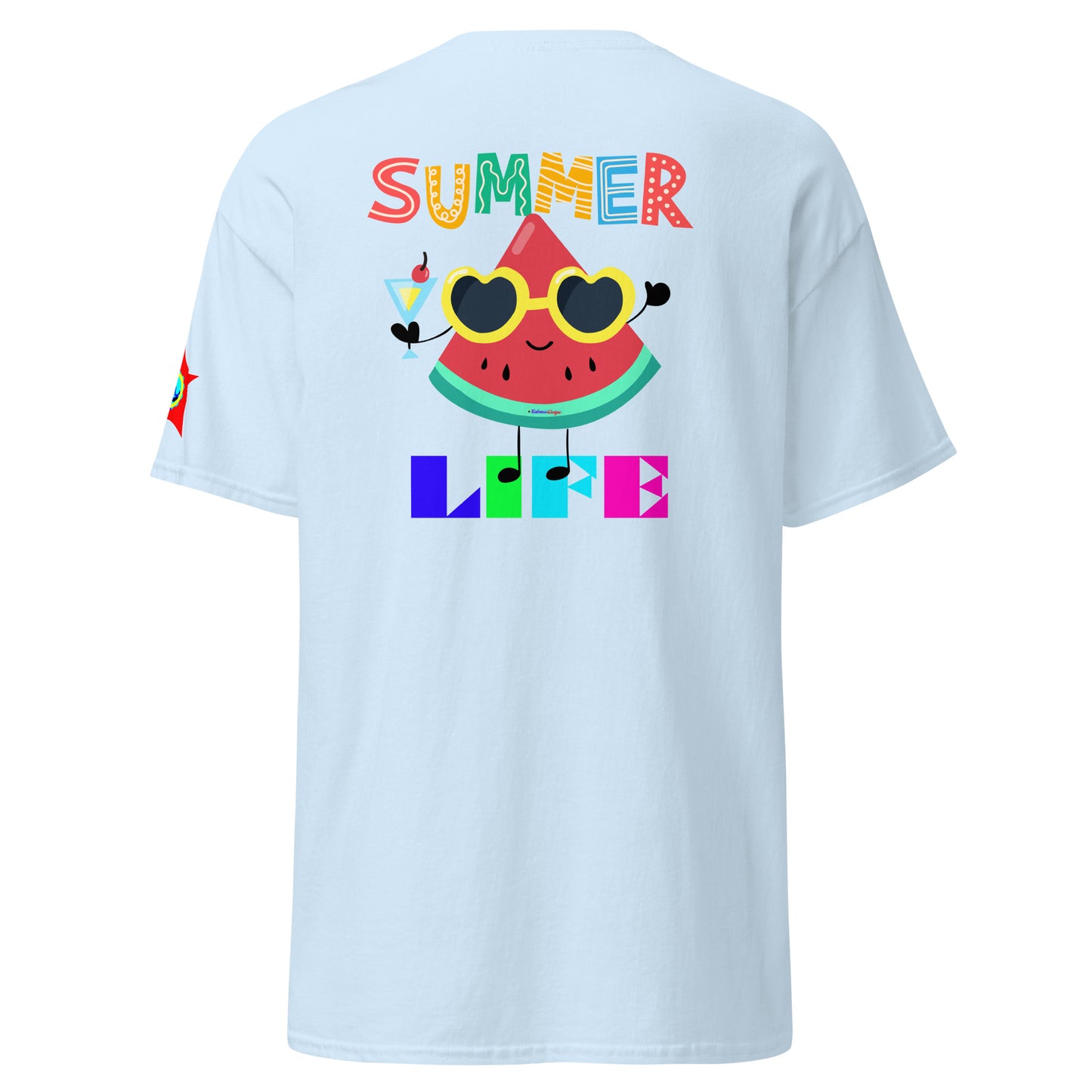 Watermelon Character with Cocktail, Heart-Shape Summer Glass, Summer Life, CALMNESS DESIGNS,  Creative Designer's,  Unisex classic tee