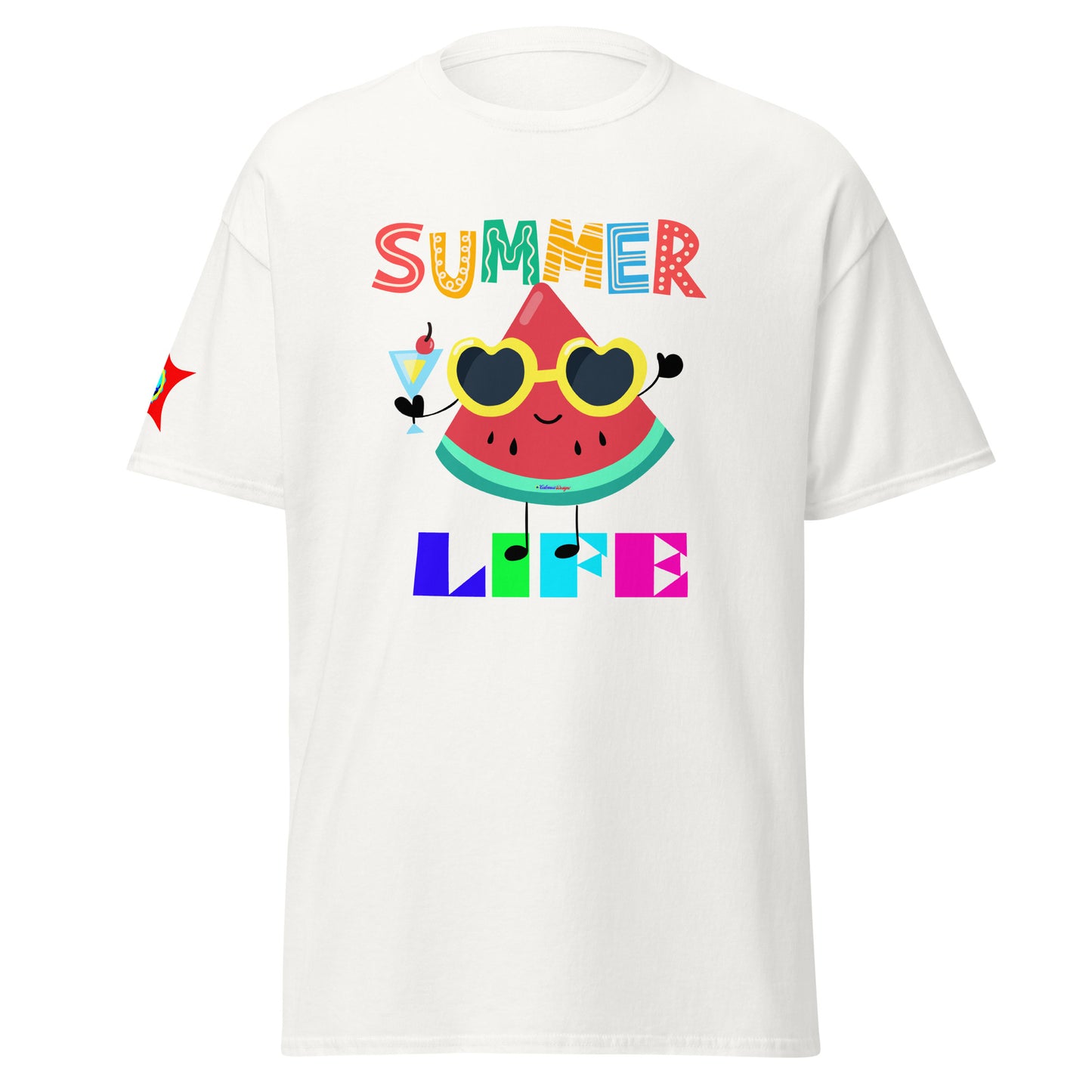 Watermelon Character with Cocktail, Heart-Shape Summer Glass, Summer Life, CALMNESS DESIGNS,  Creative Designer's,  Unisex classic tee