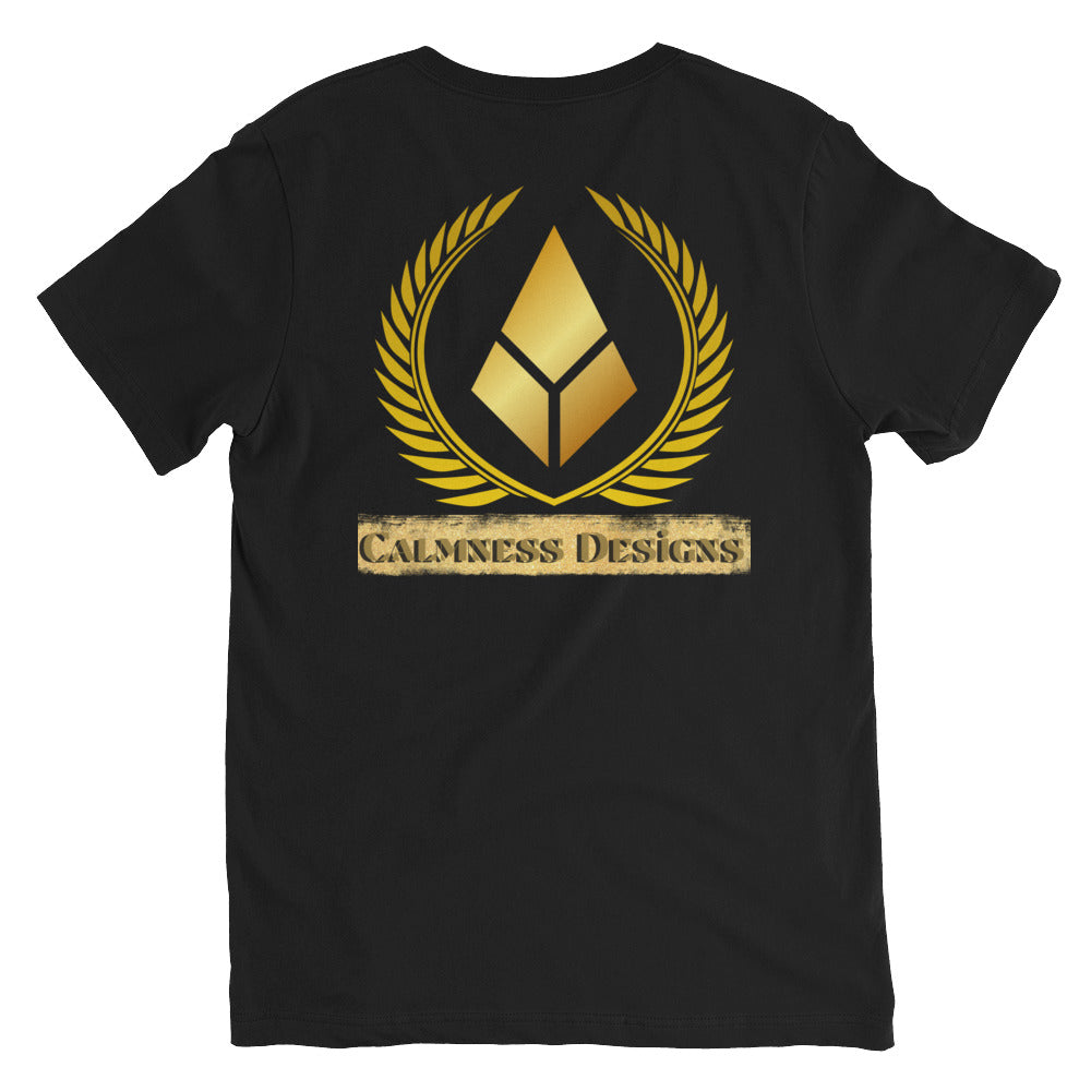 Gold Laurel Wreath, Gold Diamond Shape,  CALMNESS DESIGNS,  Creative Designer's,  Unisex Short Sleeve V-Neck T-Shirt