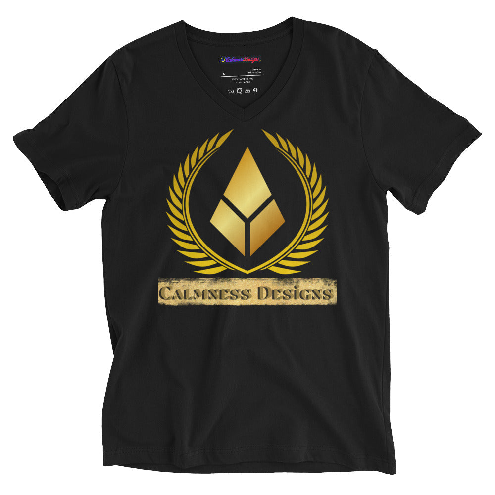 Gold Laurel Wreath, Gold Diamond Shape,  CALMNESS DESIGNS,  Creative Designer's,  Unisex Short Sleeve V-Neck T-Shirt