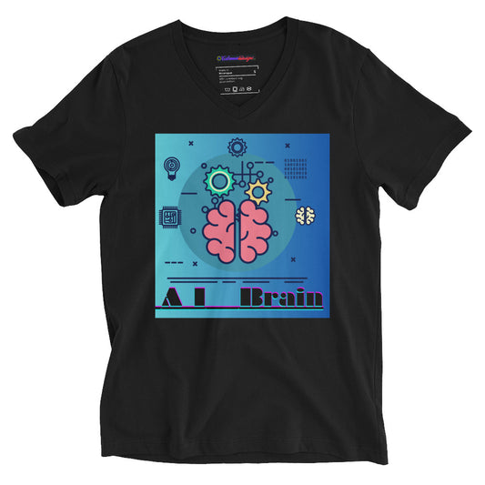 (A I) Brain,   Artificial  Intelligence, Nuts, Bolts and Chips,  CALMNESS DESIGNS,  Creative Designer's, Unisex Short Sleeve V-Neck T-Shirt