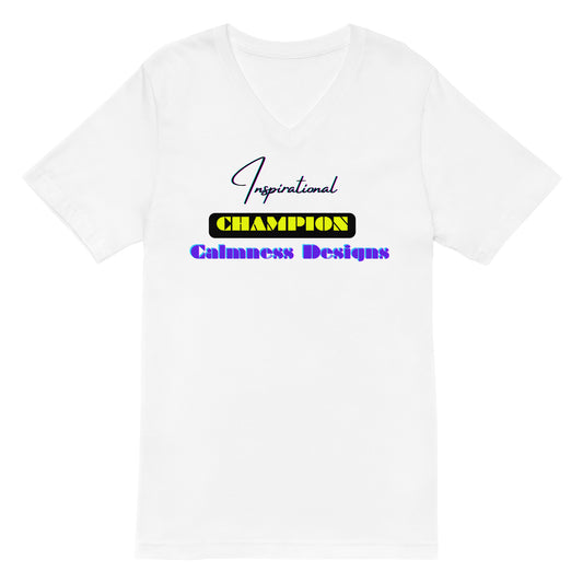 Inspirational CHAMPION, Calmness Designs,  Unisex Short Sleeve V-Neck T-Shirt