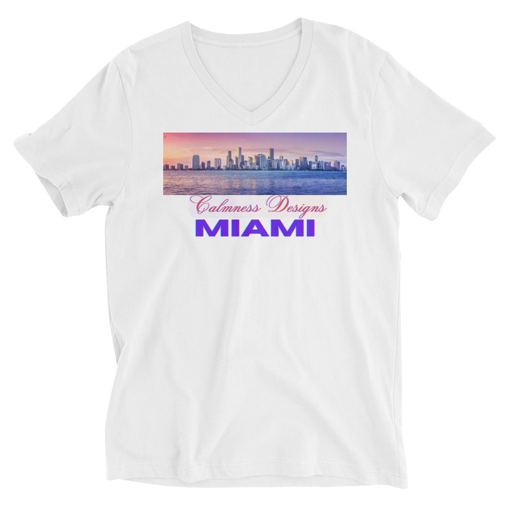 Calmness Designs, Miami,   Unisex Short Sleeve V-Neck T-Shirt