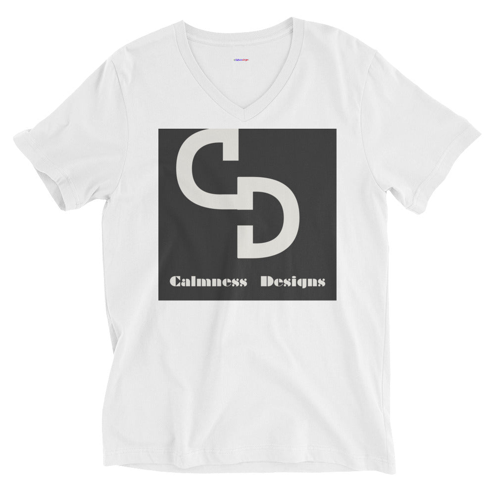 Calmness Designs, (C D) Logo, Creative Designs,   Unisex Short Sleeve V-Neck T-Shirt