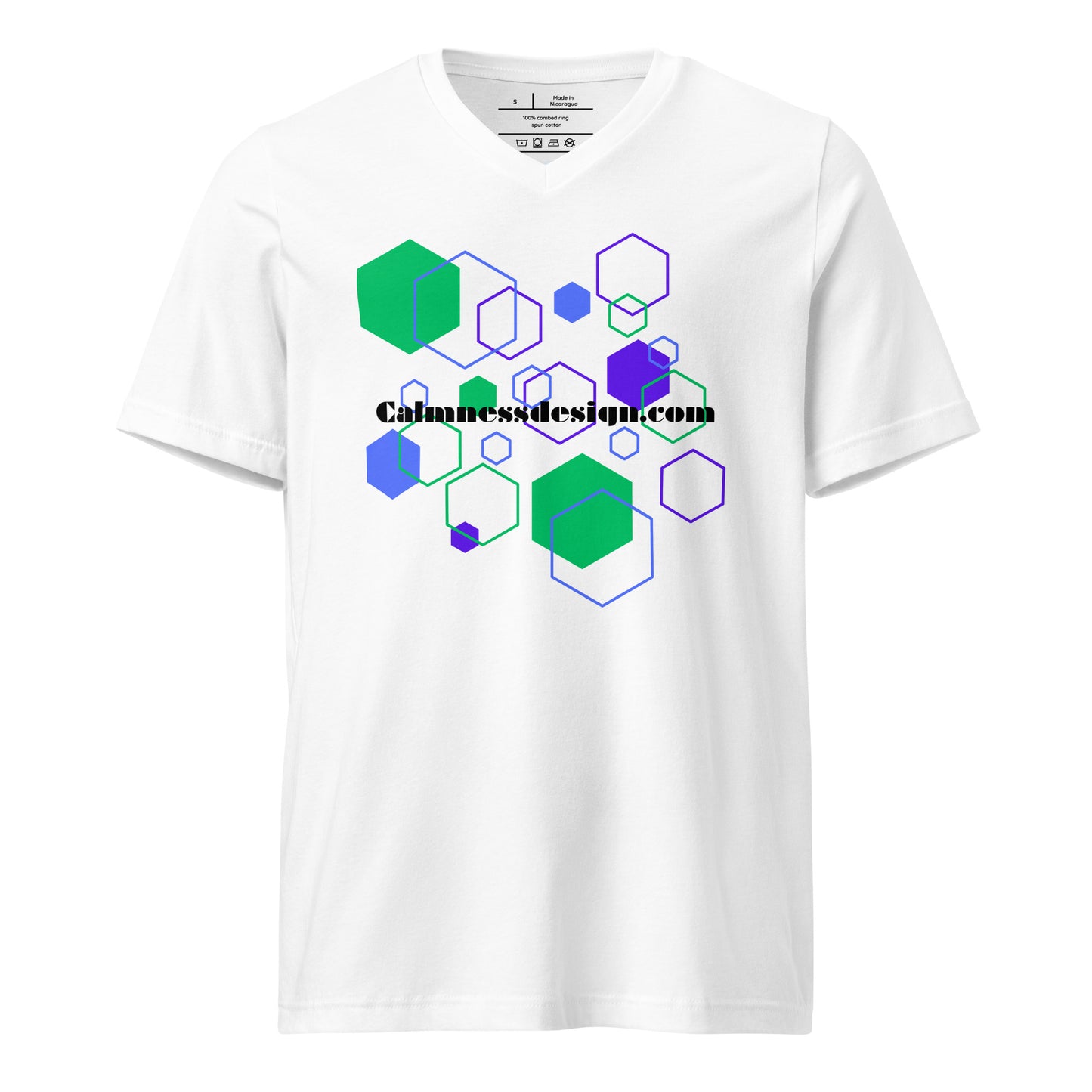 Hexagon Geometric Shapes, Calmnessdesign.COM,  Unisex Short Sleeve V-Neck T-Shirt