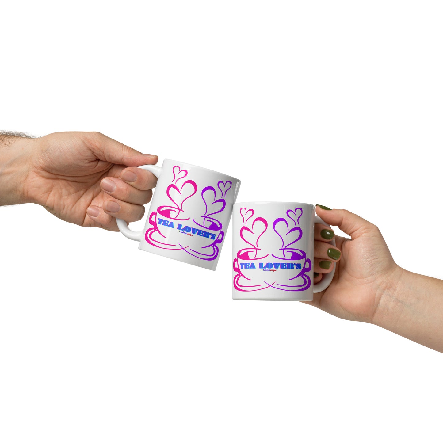 TEA LOVER'S 2 CUPS of COFFEE, Hearts, CALMNESS DESIGNS,  Creative Designer's, White glossy mug