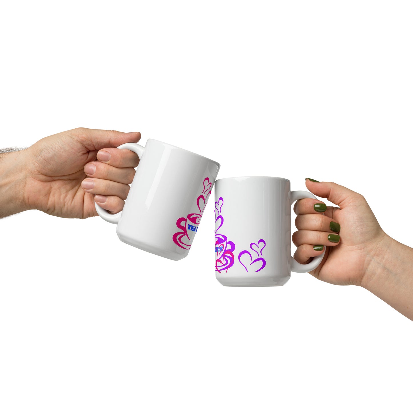 TEA LOVER'S 2 CUPS of COFFEE, Hearts, CALMNESS DESIGNS,  Creative Designer's, White glossy mug