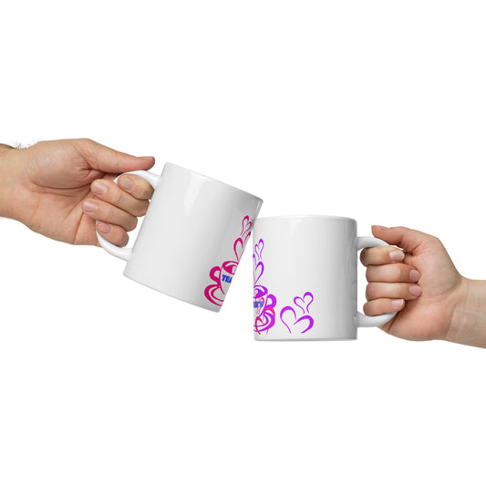 TEA LOVER'S 2 CUPS of COFFEE, Hearts, CALMNESS DESIGNS,  Creative Designer's, White glossy mug