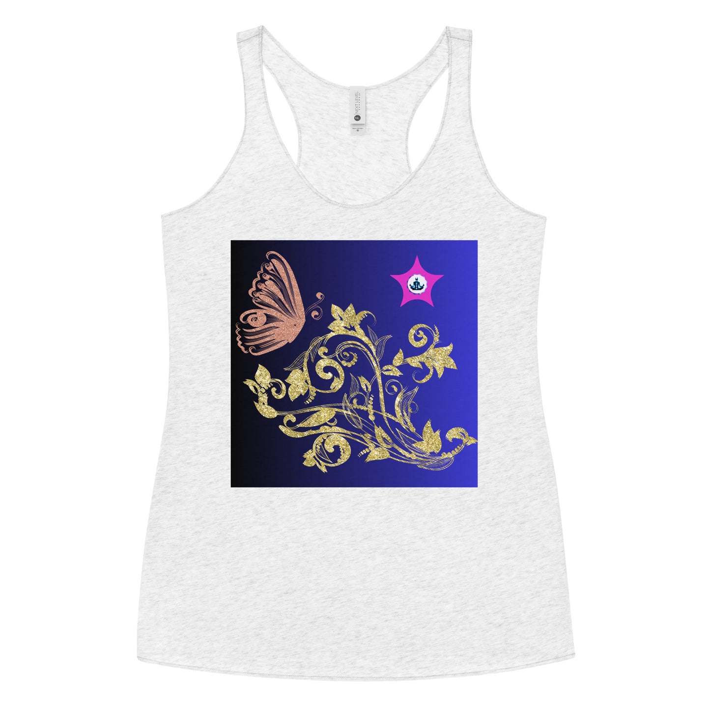 Gold Flower Plant With Butterfly, CALMNESS DESIGNS,  Creative Designer's,  Women's Racerback Tank