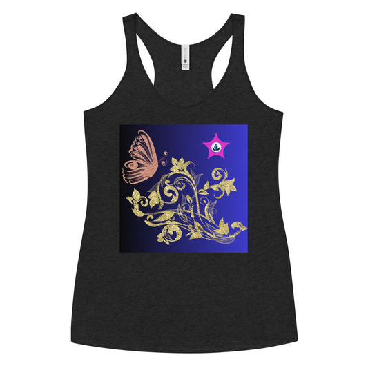 Gold Flower Plant With Butterfly, CALMNESS DESIGNS,  Creative Designer's,  Women's Racerback Tank