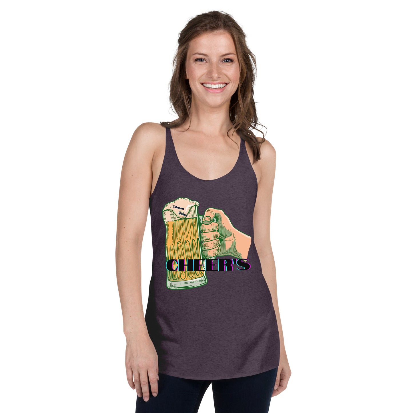 CHEER'S, HAND HOLDING BEER,  CALMNESS DESIGNS,  Creative Designer's,  Women's Racerback Tank