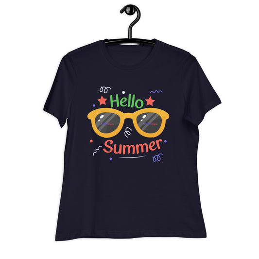 Hello Summer, Summer Vacation Sun Glasses, Stars,  CALMNESS DESIGNS,  Creative Designer's,   Women's Relaxed T-Shirt