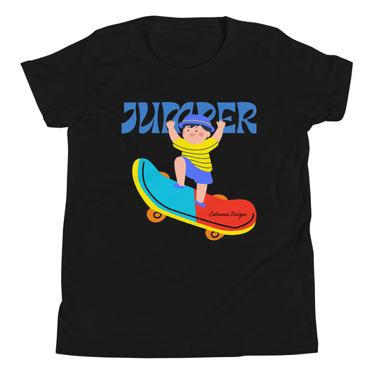 Asian Kid Jumping and Skate-Board,  CALMNESS DESIGNS,  Creative Designer's,  Youth Short Sleeve T-Shirt