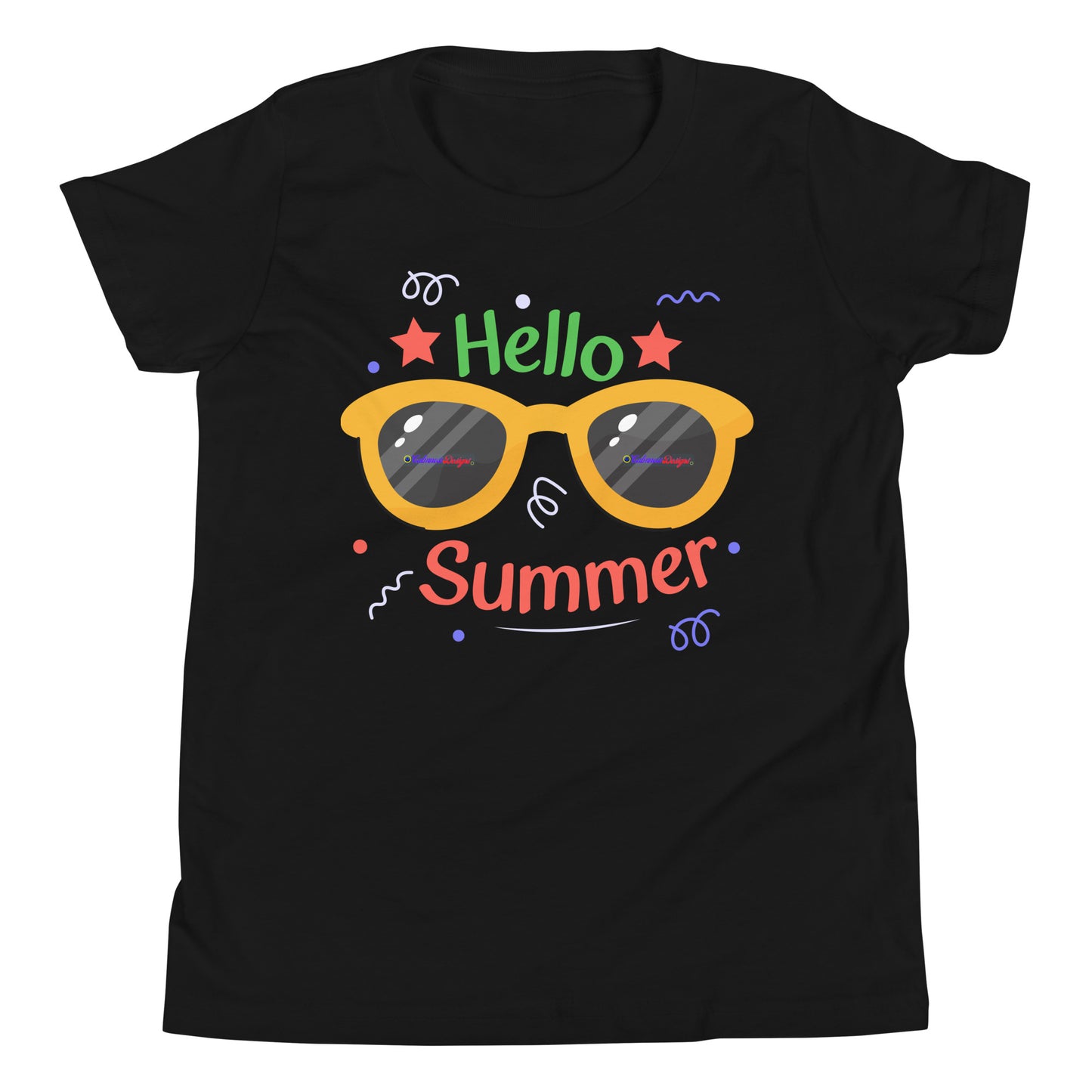 Hello Summer, Summer Vacation Sun Glasses, Stars,  CALMNESS DESIGNS,  Creative Designer's,  Youth Short Sleeve T-Shirt