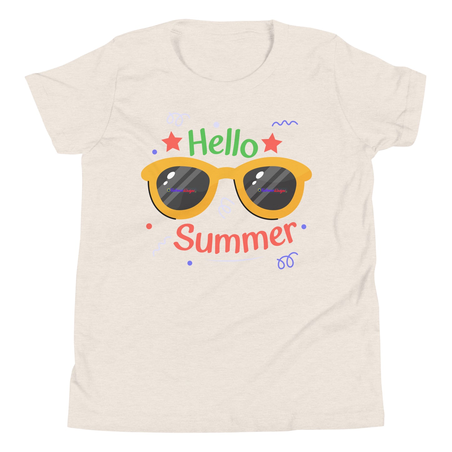 Hello Summer, Summer Vacation Sun Glasses, Stars,  CALMNESS DESIGNS,  Creative Designer's,  Youth Short Sleeve T-Shirt