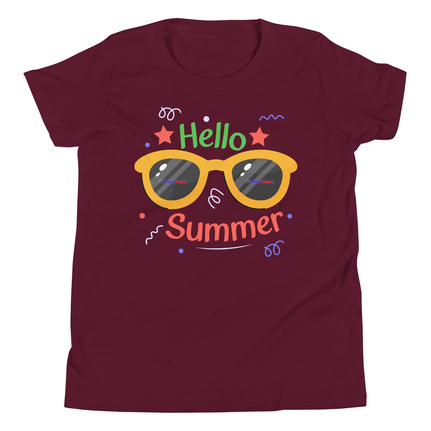 Hello Summer, Summer Vacation Sun Glasses, Stars,  CALMNESS DESIGNS,  Creative Designer's,  Youth Short Sleeve T-Shirt