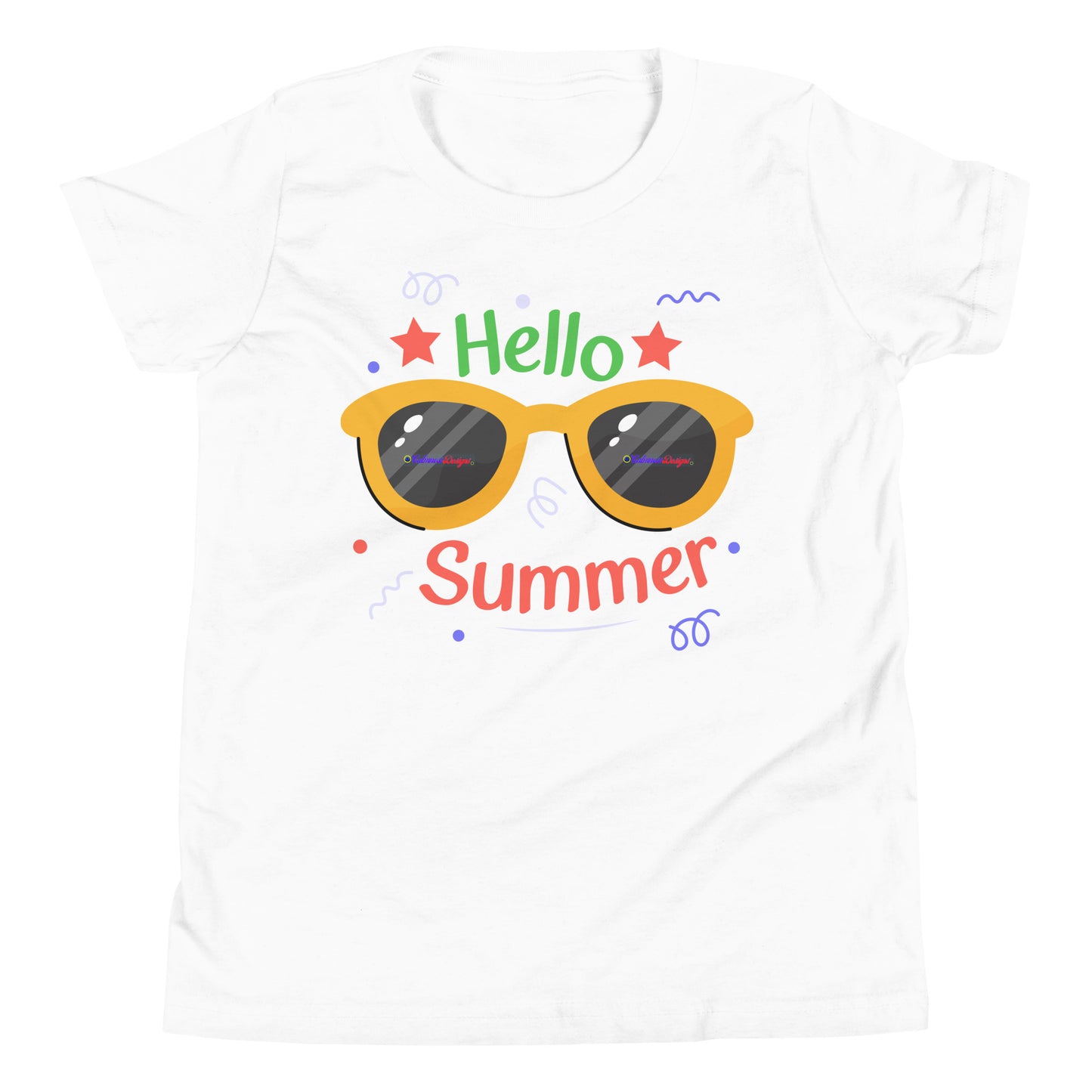 Hello Summer, Summer Vacation Sun Glasses, Stars,  CALMNESS DESIGNS,  Creative Designer's,  Youth Short Sleeve T-Shirt