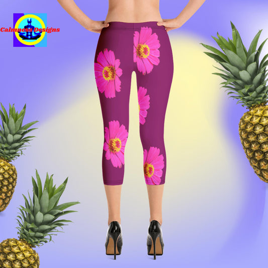 Organic Pink-Roses, Capri Leggings