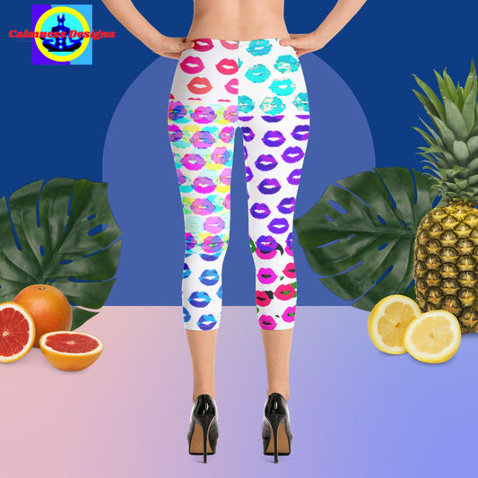 Valentines Multi-Colors Lips,  Capri Leggings