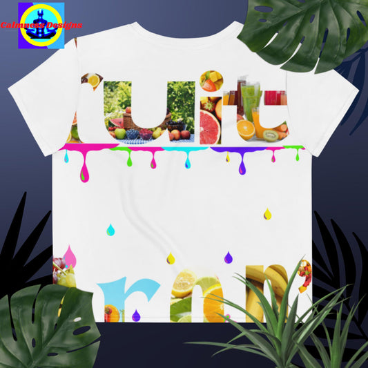 Fruity Drops, Fruits, Banana, Grapes, Oranges, All-Over Print Crop Tee