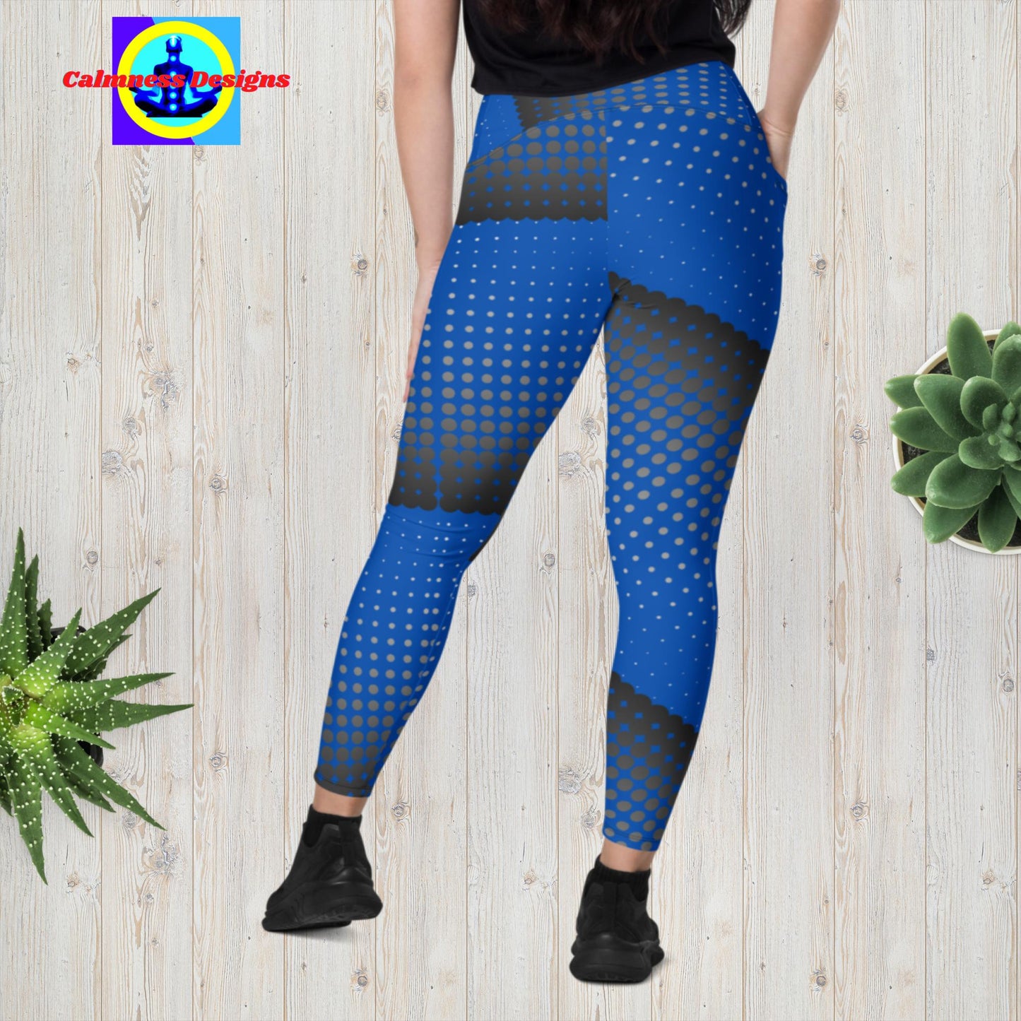 Dotted Black & Blue, Calmness Designs,  Designer's Styles,  Crossover leggings with pockets