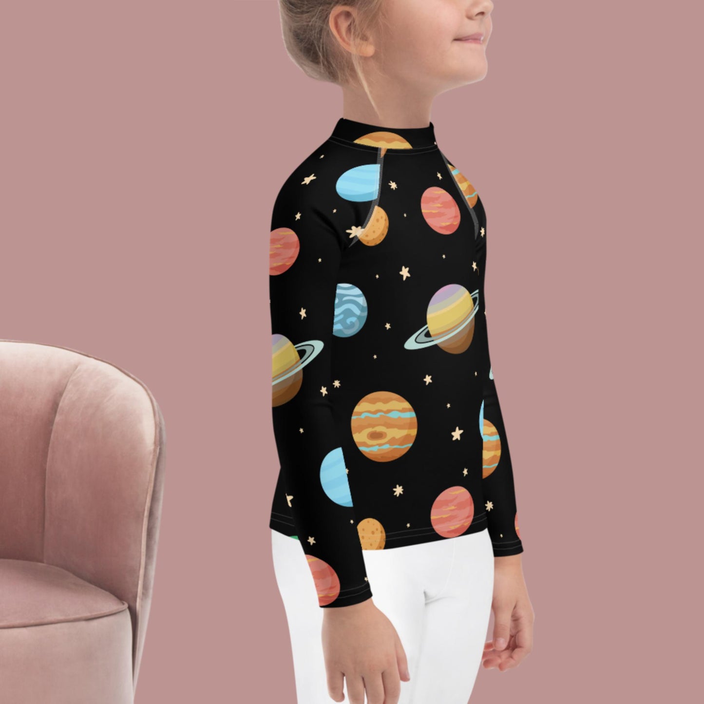 Dark Solar System Space Seamless Pattern,  Kids Rash Guard