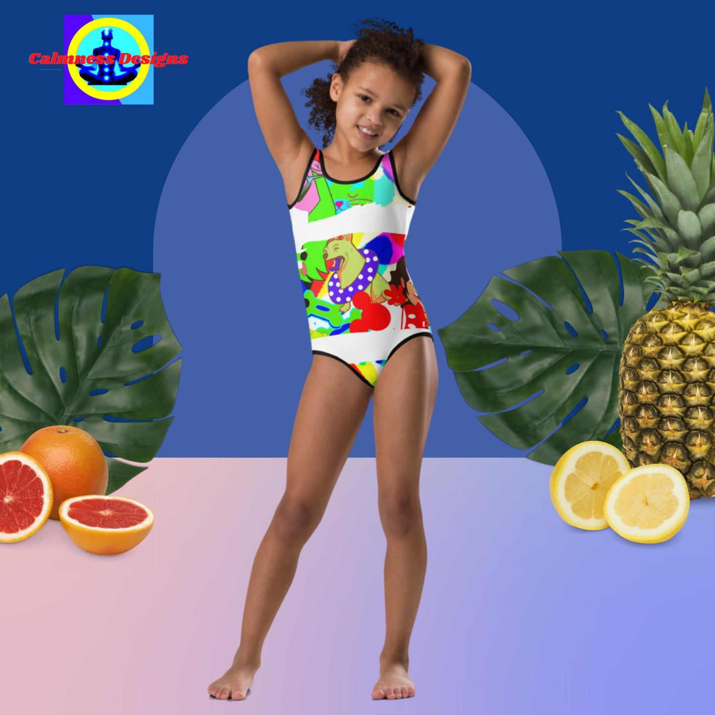 Cartoon Characters,  All-Over Print Kids Swimsuit