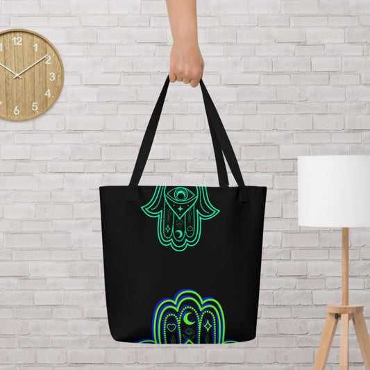 Desiign Hamsa Icon, for Protection,, All-Over Print Large Tote Bag