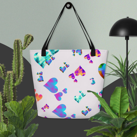 Static Hearts,  All-Over Print Large Tote Bag