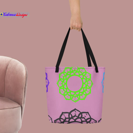 Dotted Lines Sahasrara Chakra Symbol,  All-Over Print Large Tote Bag