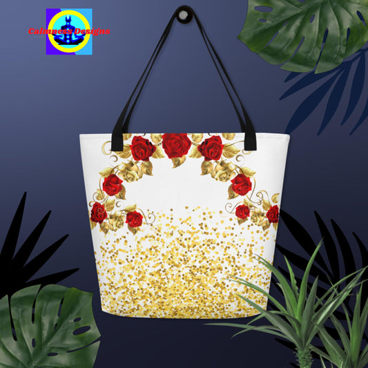 Gold-Dust, Red-Rose Gold, All-Over Print Large Tote Bag