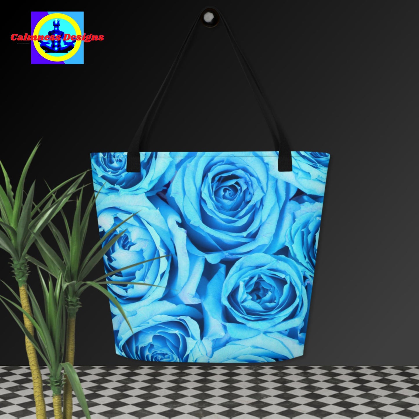 Colorful Blue Rose Flowers,  All-Over Print Large Tote Bag