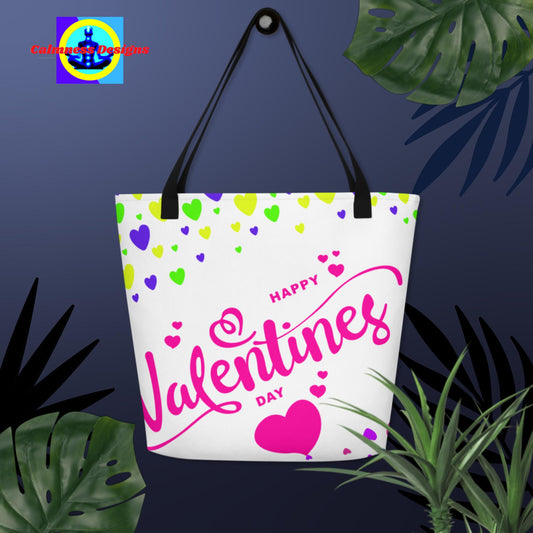 Happy Valentines Day, Hearts,  All-Over Print Large Tote Bag