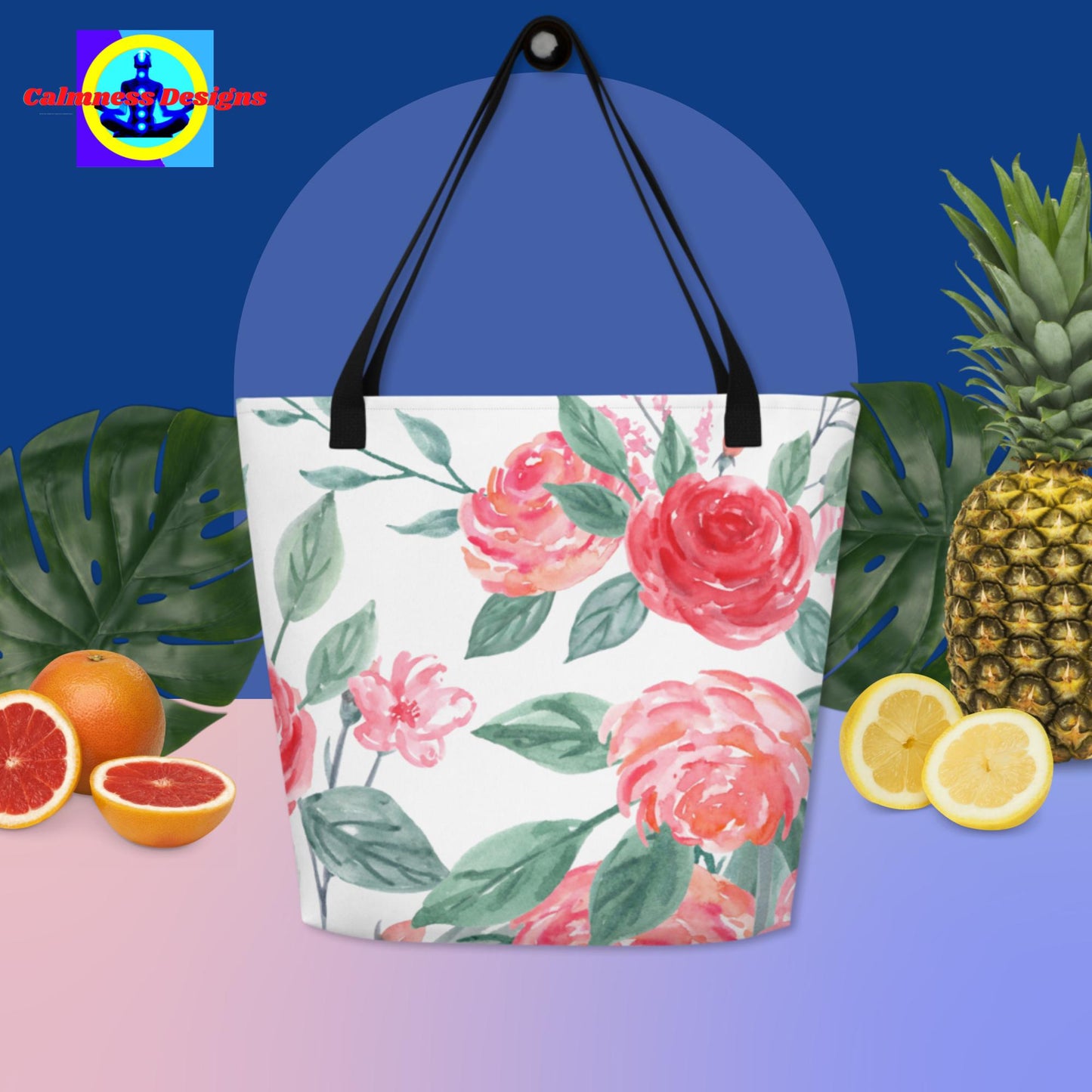 Valentines Water-Color Flowers, All-Over Print Large Tote Bag