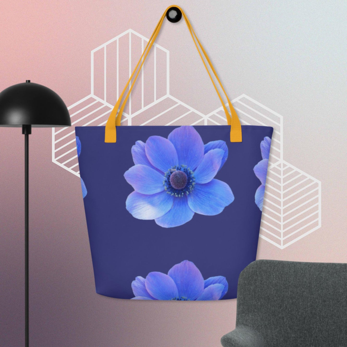 Calmness Designs Rose Blue Flowers,  All-Over Print Large Tote Bag