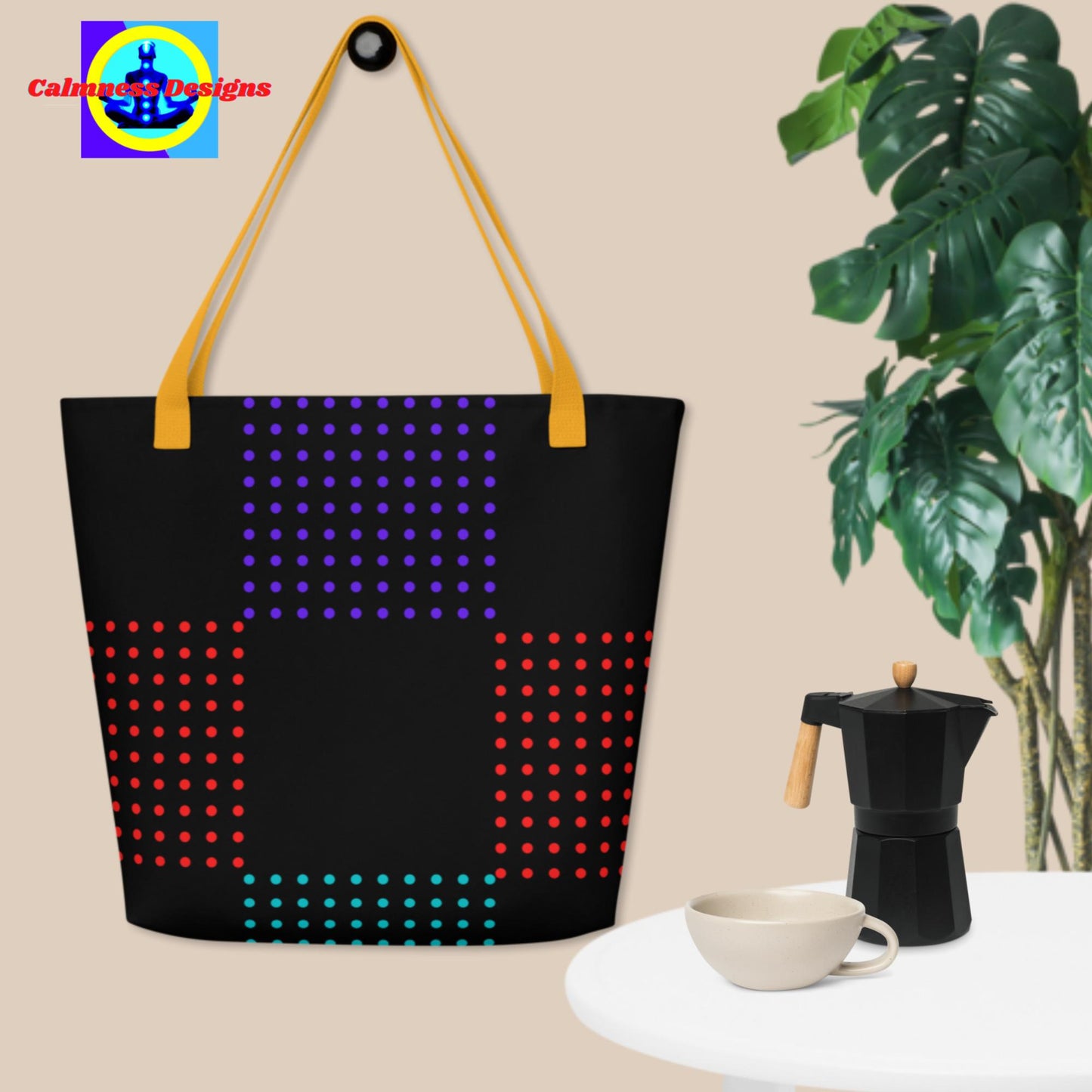 Calmness Designs, Dotted Colors,  Designer's Styles,  All-Over Print Large Tote Bag