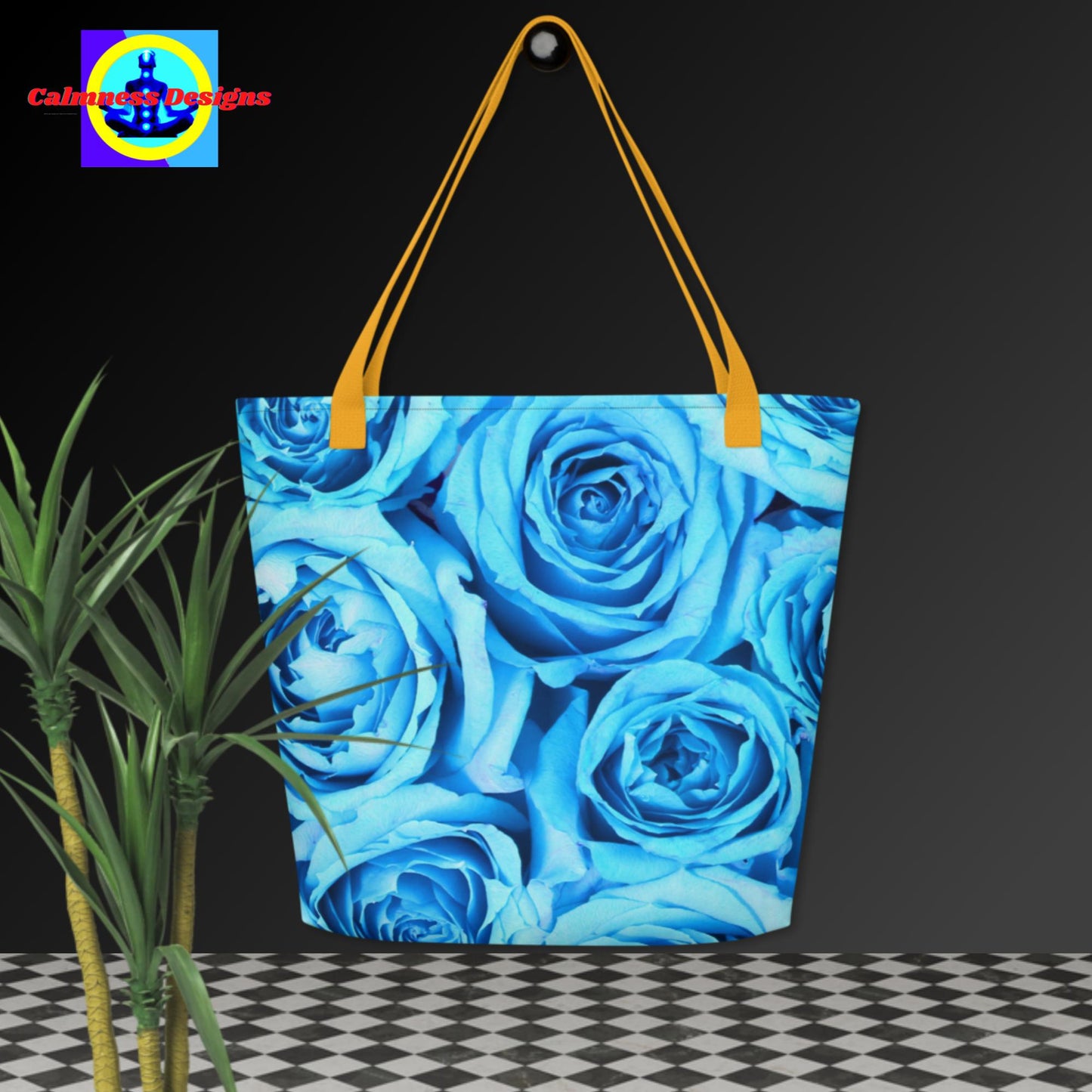 Colorful Blue Rose Flowers,  All-Over Print Large Tote Bag