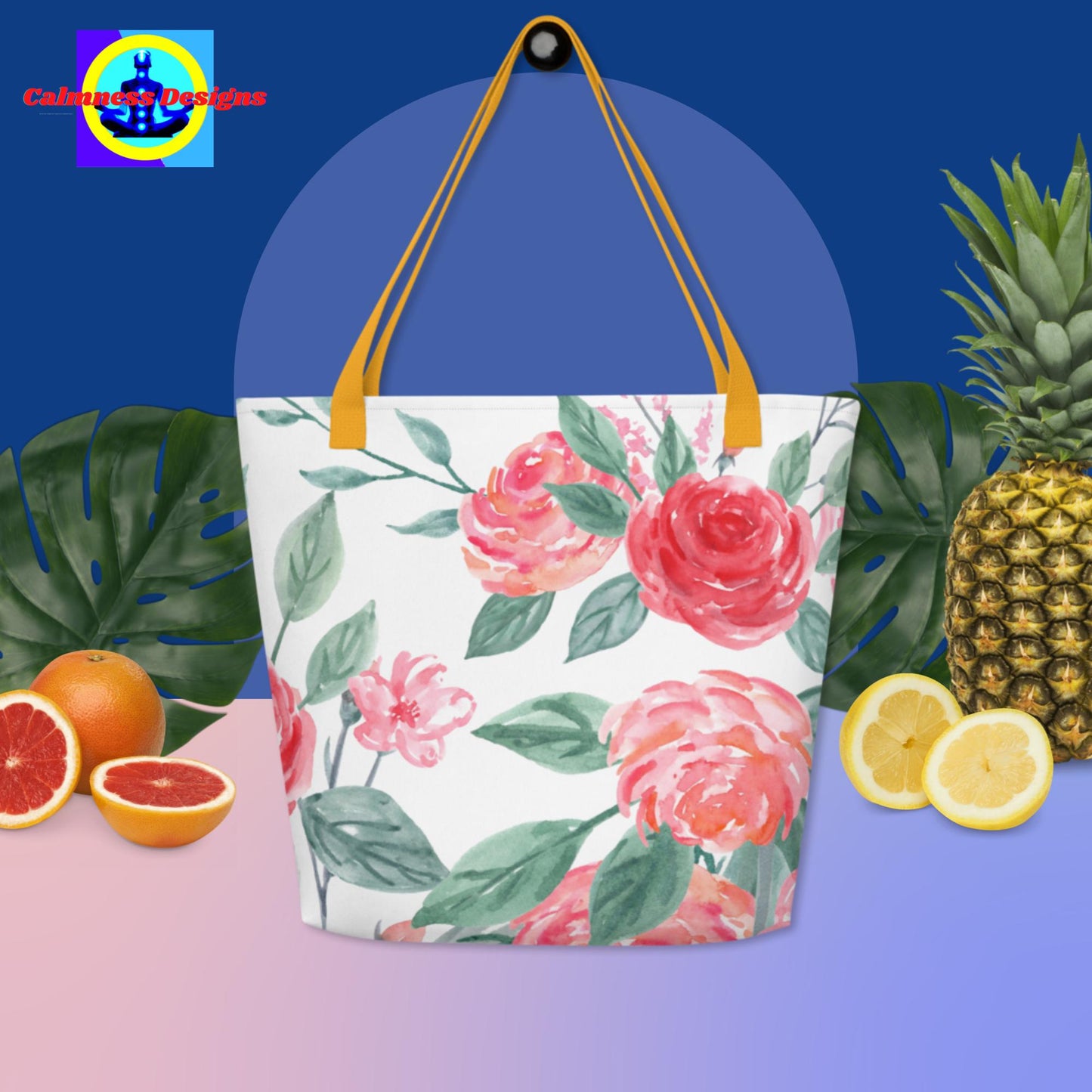 Valentines Water-Color Flowers, All-Over Print Large Tote Bag