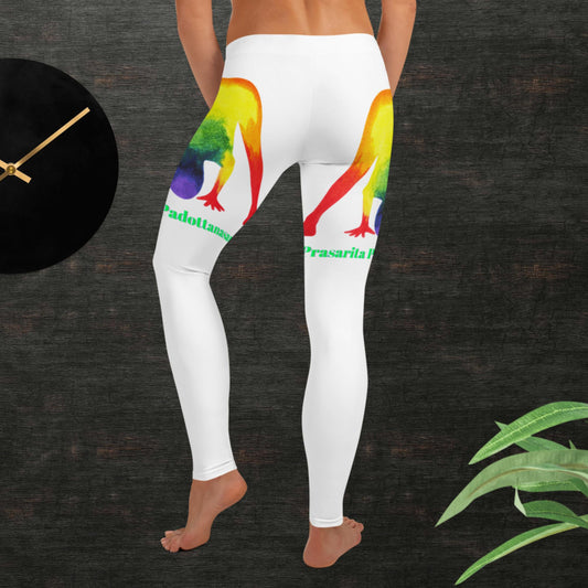 rainbow Woman Body in Wide Legged Forward Bend Pose Prasarita Padottanasana, Leggings