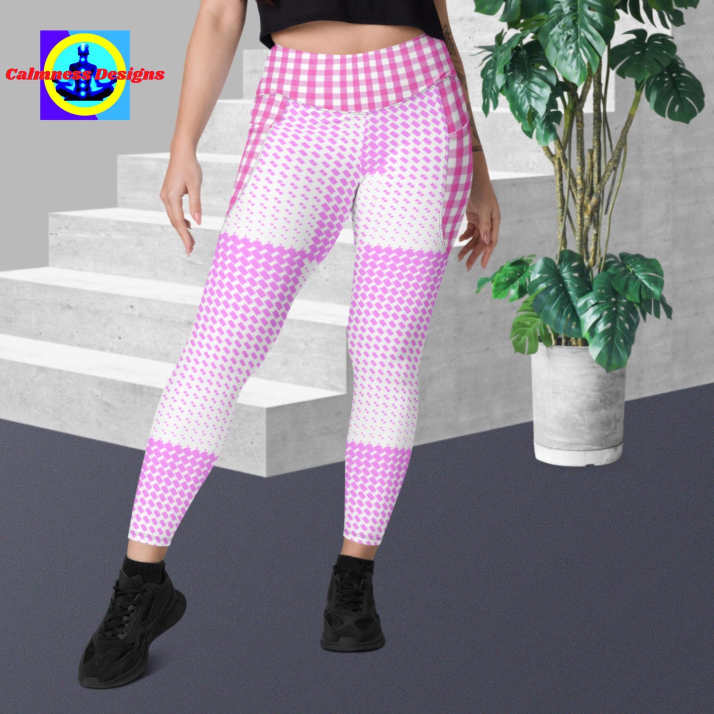 Calmness Designs, Pink Diamond Neon Leggings with pockets