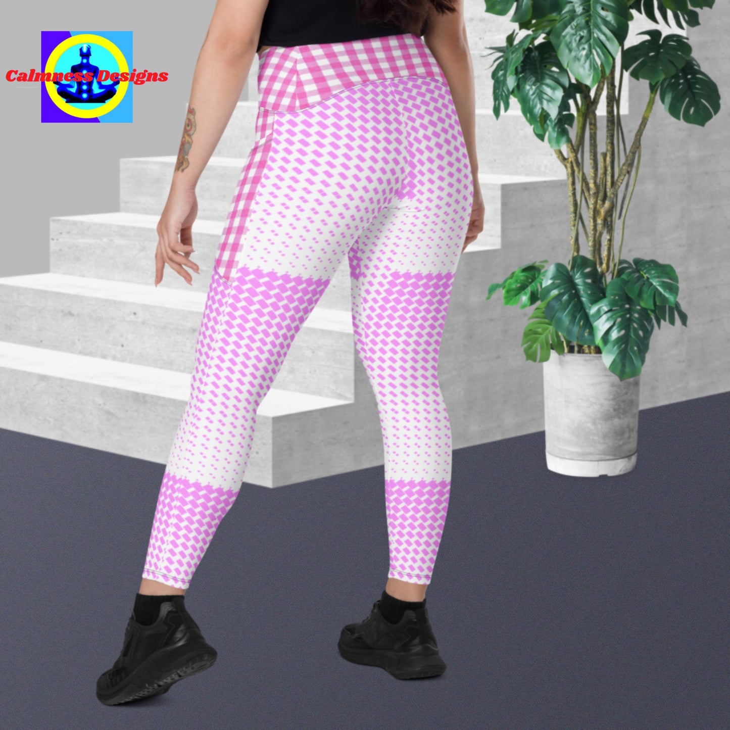 Calmness Designs, Pink Diamond Neon Leggings with pockets