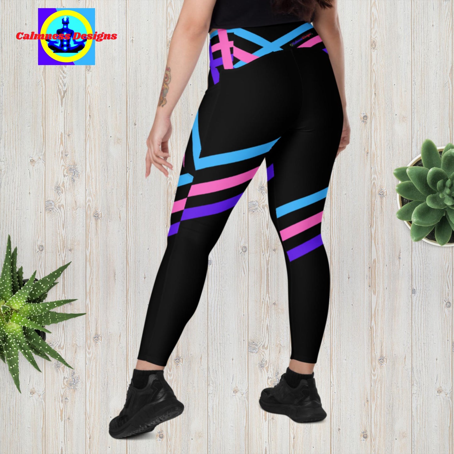 Calmness Designs, Designer's Styles, color-Lines,  Leggings with pockets