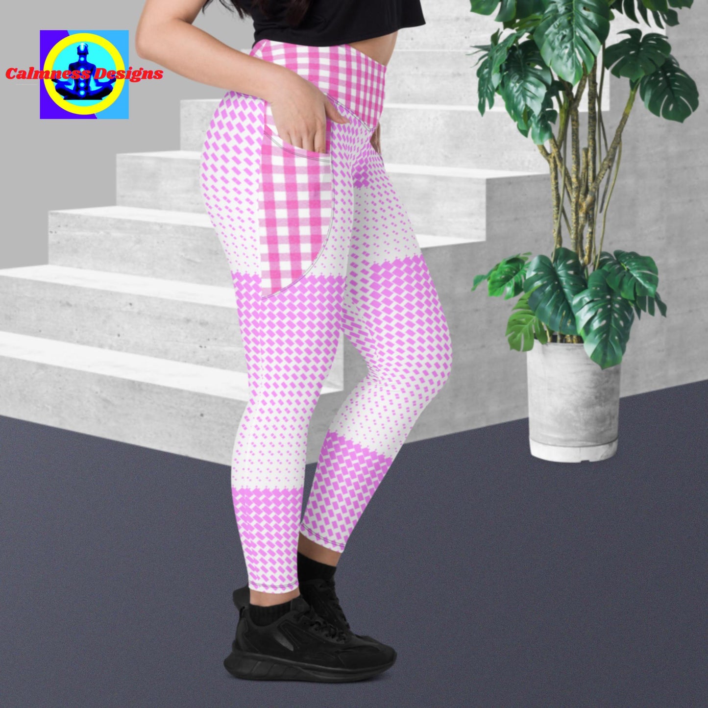 Calmness Designs, Pink Diamond Neon Leggings with pockets