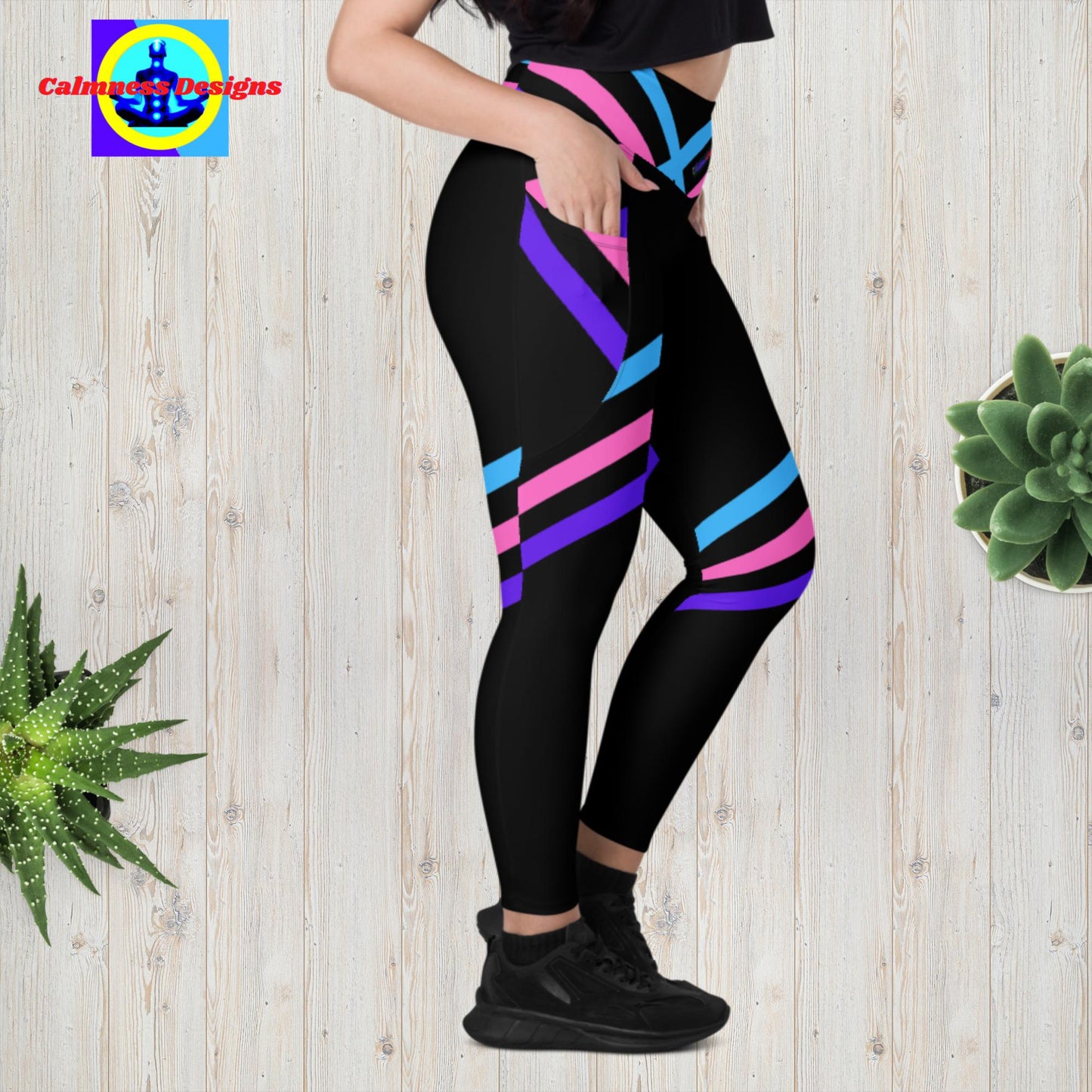 Calmness Designs, Designer's Styles, color-Lines,  Leggings with pockets