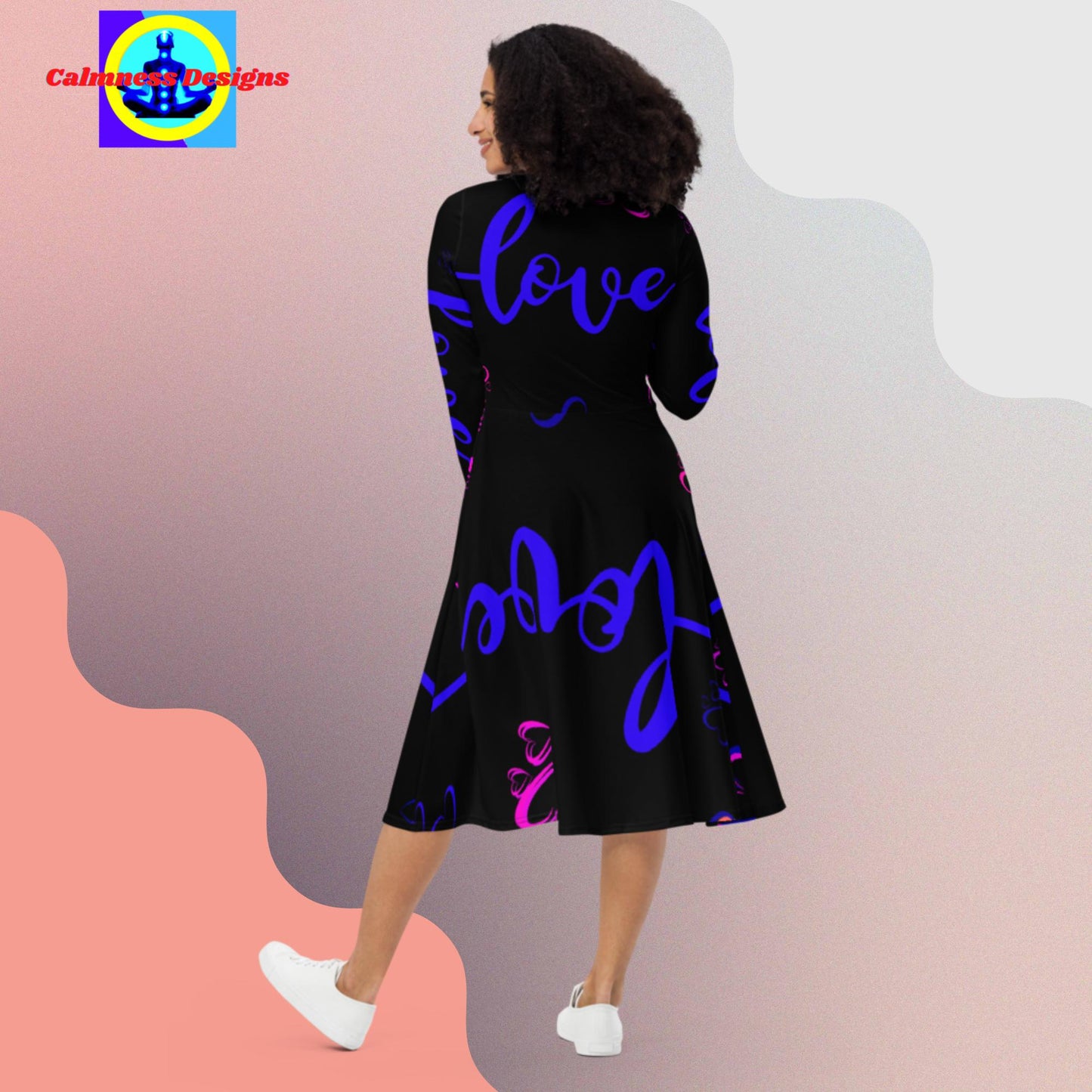 Love, Arrow, Hearts,   All-over print long sleeve midi dress