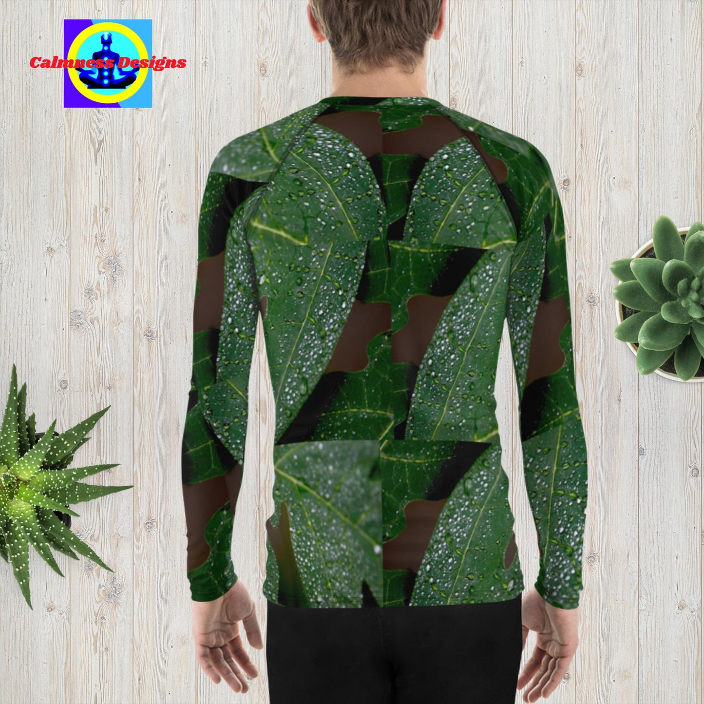 Wet Hydrangea Leaves , Men's Rash Guard